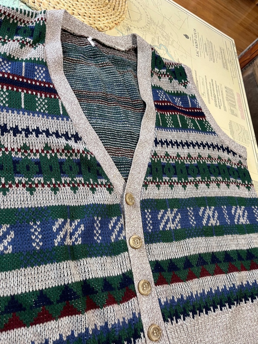 Vintage Oversized Woven Knit Vest / Cardigan